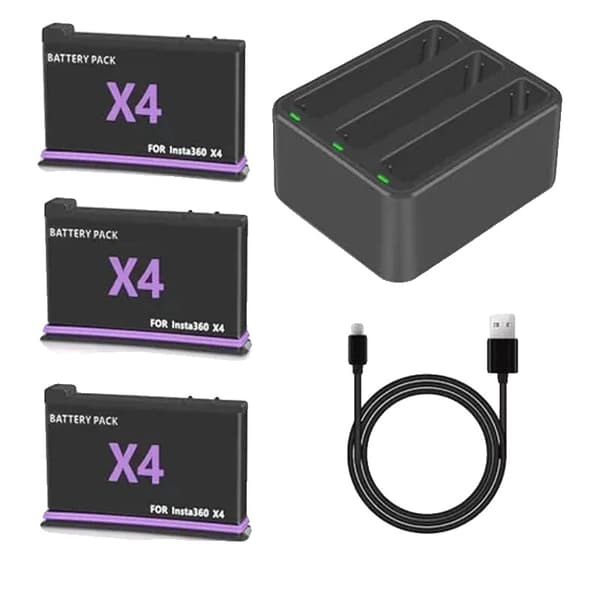 Batteri för Insta360 X4, 2500mAh kapacitet, snabb laddningsalternativ,3batteri 1laddare A