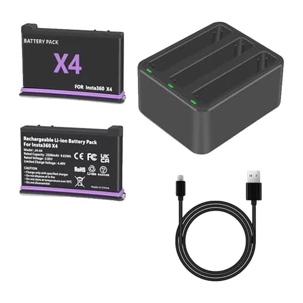 Batteri til Insta360 X4, 2500mAh kapacitet, hurtigopladningsmulighed,2batteri 1oplader A