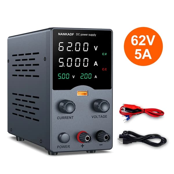 NANKADF Lab Bænkstrømforsyning, Justerbar 30V 10A, Dobbelt Display for Spænding og Strøm,Sort 60V 5A