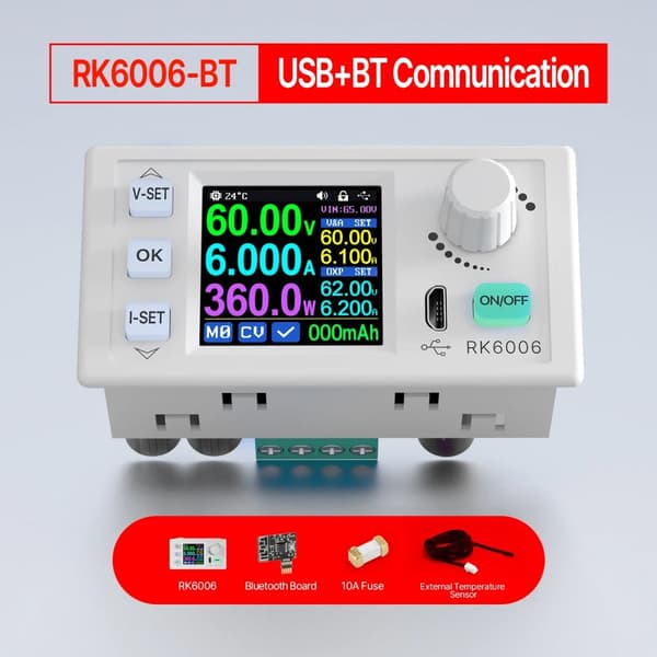 DC-reguleret strømforsyning, 0-60,00V udgang, 0-6,000A strøm, 360W effekt,RK6006-BT
