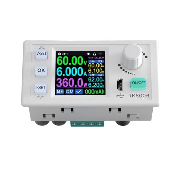 DC-reguleret strømforsyning, 0-60,00V udgang, 0-6,000A strøm, 360W effekt,RK6006-BT