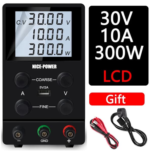 DC Strømforsyning, Justerbar 30V 10A, Fin og Grov Justering,SPS3010 LCD, 220V
