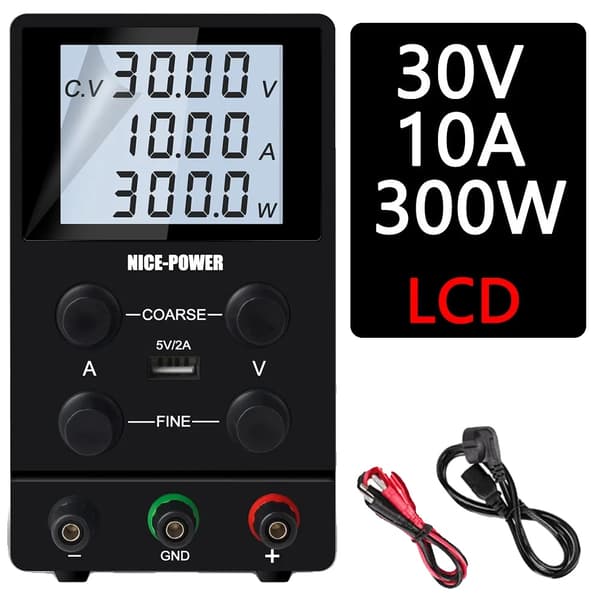 DC Strømforsyning, Justerbar 30V 10A, Fin og Grov Justering,SPS3010 LCD, 220V