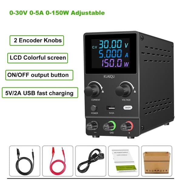 DC Lab Strömförsörjning, 60V 5A Utgång, USB Snabbladdning,30V 5A