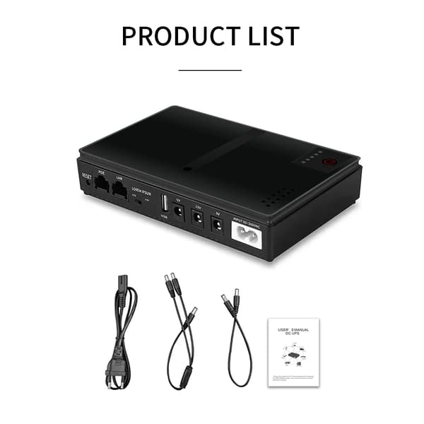 DC UPS-adapter, 18W effektudgang, 5V 2A USB-opladning,DC
