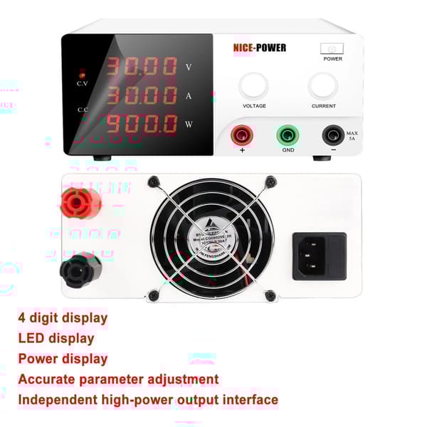 DC-strömförsörjning, justerbar spänning upp till 60V, hög strömutgång 30A,220V EU-kontakt, Vit, 30V 30A