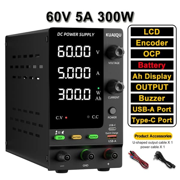 DC Strømforsyning, 120V 3A Udgange, Hurtigopladnings USB-porte,AC 220V, SPPS-C605C