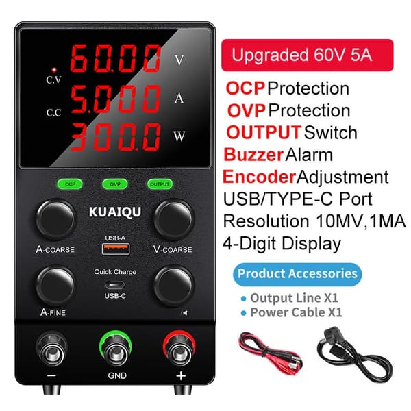 DC Laboratorie Strømforsyning, OCP og OVP Beskyttelse, 4-cifret Display,60V5A OCP OVP, AC 220V