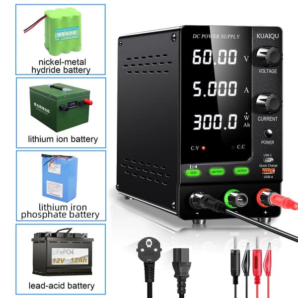 Batteriopladning DC Strømforsyning, Justerbar Spænding op til 120V, Hurtig USB-C Opladning,SPPS-C605C 60V5A