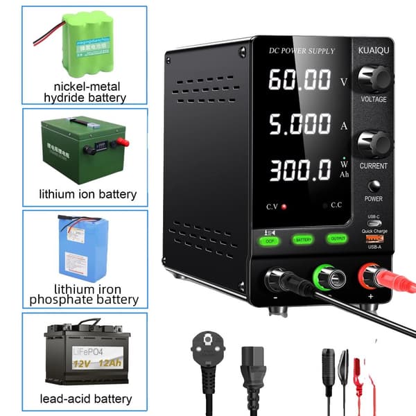 Batteriopladning DC Strømforsyning, Justerbar Spænding op til 120V, Hurtig USB-C Opladning,SPPS-C605C 60V5A