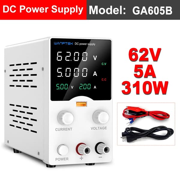 DC Strømforsyning, Justerbar Spænding 32V/62V, Konstant Strømregulering,Hvid 62V5A GA605B