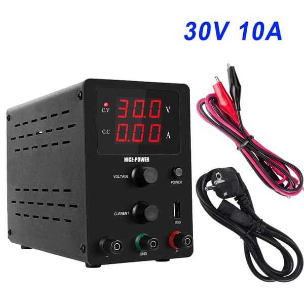 Laboratoriovirtalähde, säädettävä jännite, vaihtovirtatekniikka,AC 220V, 3digits 30V10A Musta
