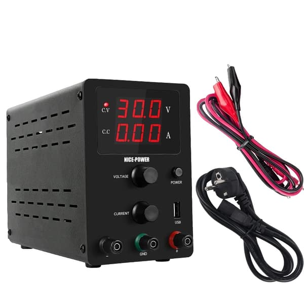 Laboratoriovirtalähde, säädettävä jännite, vaihtovirtatekniikka,AC 220V, 3digits 30V10A Musta