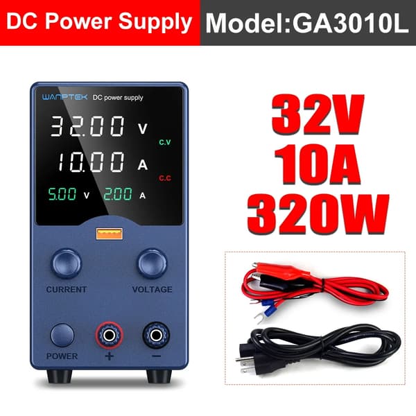 DC Strømforsyning, Justerbar Spænding Op til 120V, Maksimal Strøm 10A,Blå 32V10A GA3010L