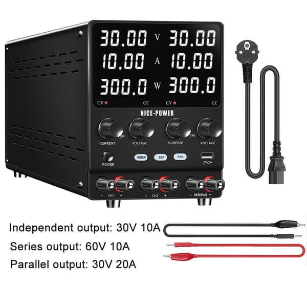 Labormatorieladdare, Dubbelkanal, Flera Utgångslägen,30V 10A, 220V