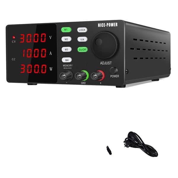 Säädettävä tasavirta-virtalähde, säädettävä lähtö, M1-M4 esiasetustoiminto,AC 220V, Muisti 30V 10A Musta