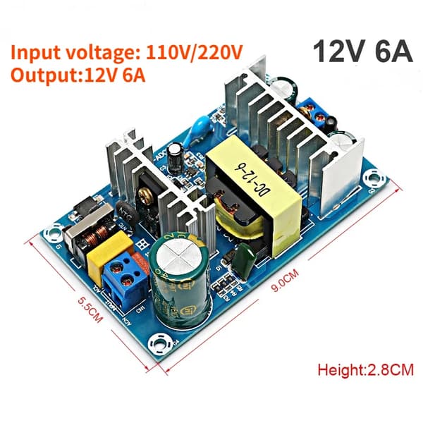 Strømforsyning, bredt spændingsområde kompatibilitet, flere amperage muligheder, 12V6A, 85-265V