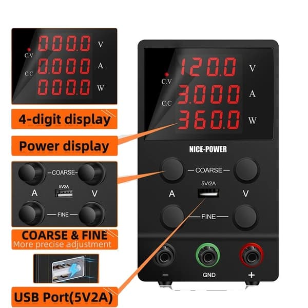 Laboratorie strömförsörjning, justerbar spänning, stabiliserat utgång., 120V 3A 360W, 220V