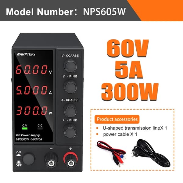 Laboratorie strömförsörjning, Justerbar spänning, Spänningsregulator, 4 siffror 60V 5A