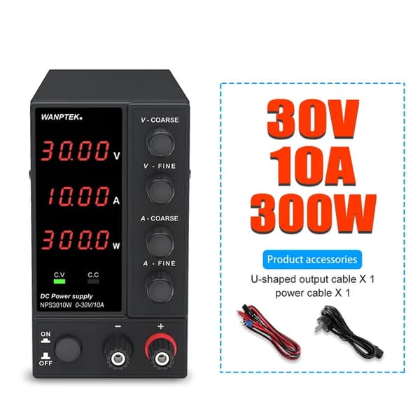 DC-virtalähde, säädettävä jännite, numeronäyttö, NPS3010W 4numeroa