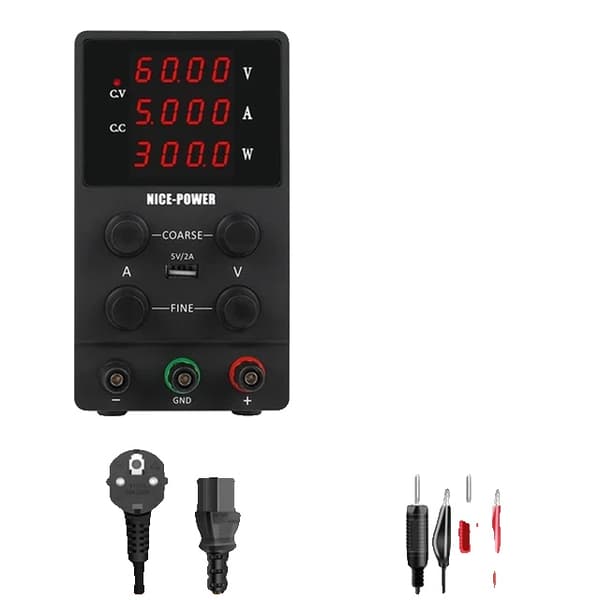 Laboratorie strömförsörjning, justerbar spänning, reglerad utgång, Svart 60V 5A, 220V