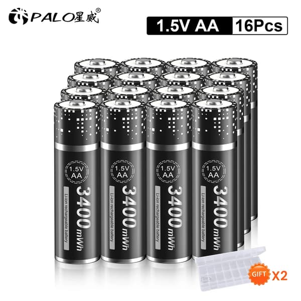 PALO Genopladelige Batterier, 3400 mWh Kapacitet, 1.5V Spænding,16STK AA