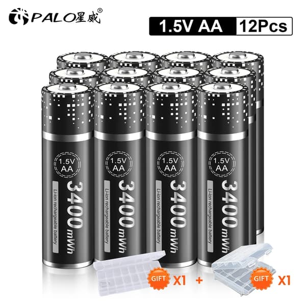 PALO Genopladelige Batterier, 3400 mWh Kapacitet, 1.5V Spænding,12STK AA