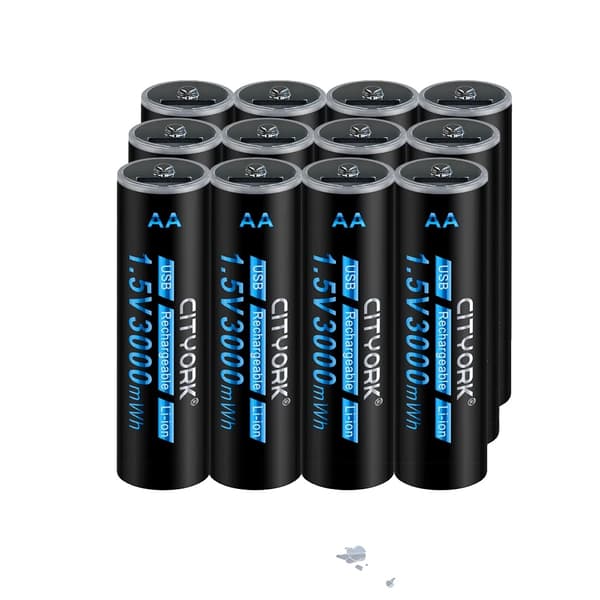 Genopladeligt AA-batteri, 3000mWh kapacitet, opladning via Micro USB, 12 stk AA-batteri