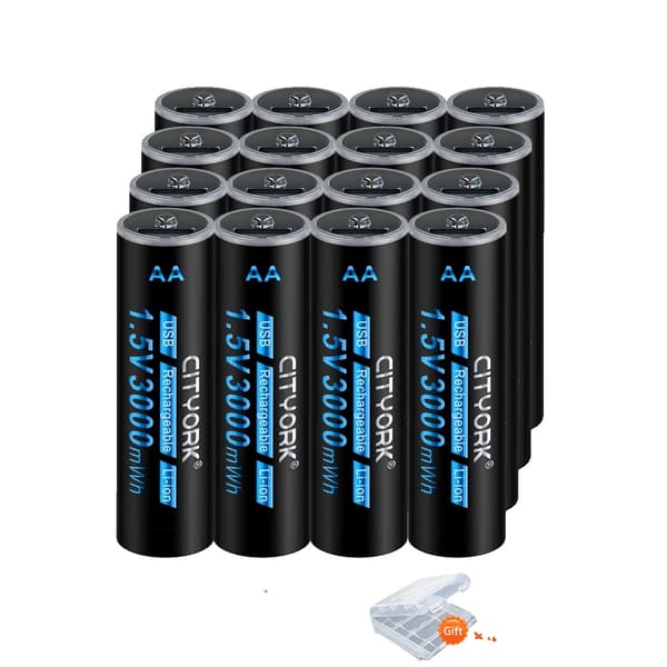 Genopladeligt AA-batteri, 3000mWh kapacitet, opladning via Micro USB, 16 stk AA-batteri