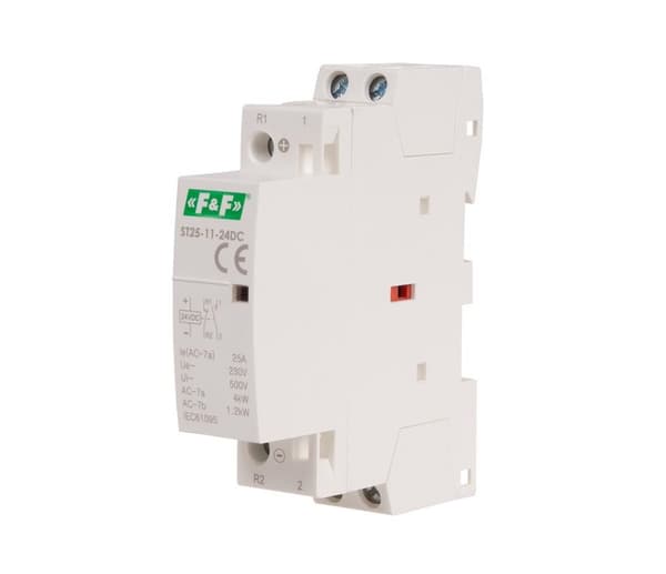 Modulaarinen kiskokontaktori, 1xNO+1xNC-kosketin, 25A, 24V DC