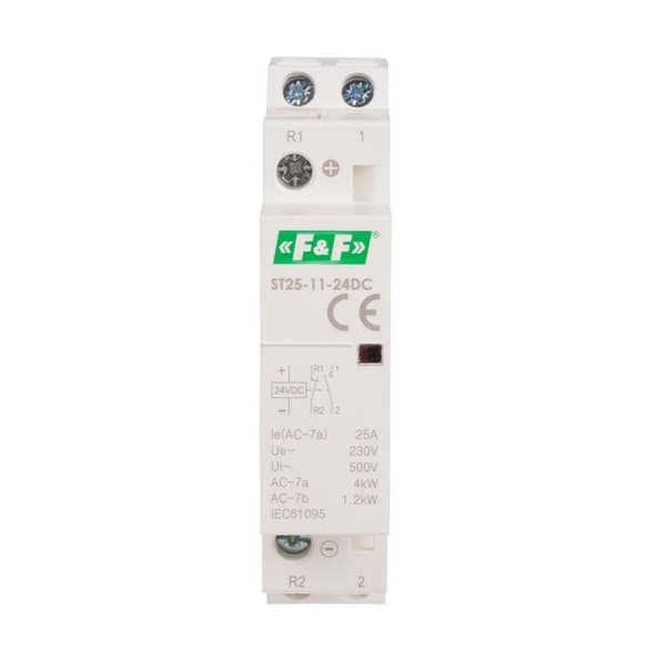 Modulaarinen kiskokontaktori, 1xNO+1xNC-kosketin, 25A, 24V DC