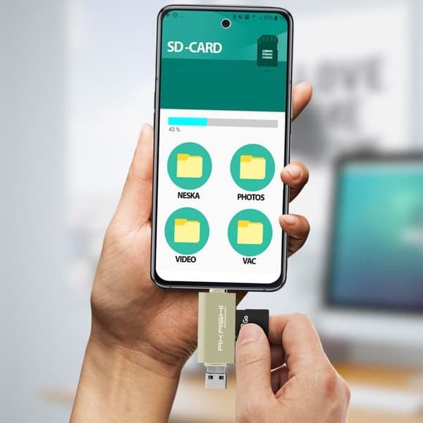 SD- och Micro SD-kortläsare 3 i 1 USB Micro USB och USB Typ C Akashi Grey