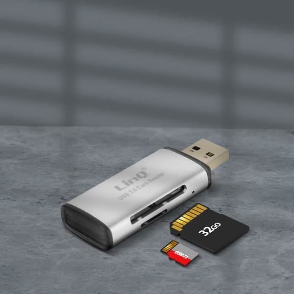 SD- och Micro-SD-kortläsare USB-överföringshastighet 5 Gbps U3062 LinQ Grå