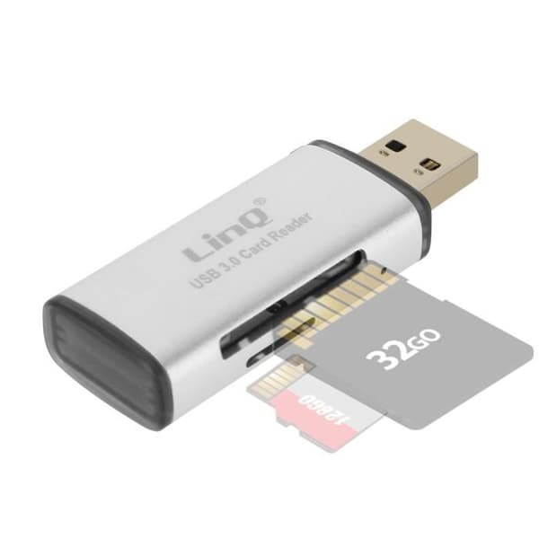 SD- och Micro-SD-kortläsare USB-överföringshastighet 5 Gbps U3062 LinQ Grå