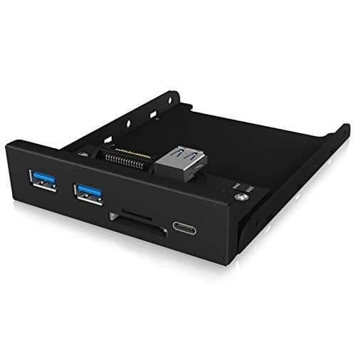 ICY BOX USB 3.0 frontpanel, 1x USB-C, 2X USB-A, SD- och microSD-kortläsare, 3,5 tum intern, metall, svart
