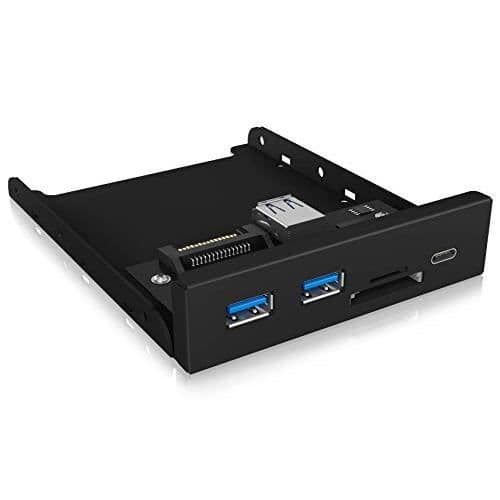 ICY BOX USB 3.0 frontpanel, 1x USB-C, 2X USB-A, SD- och microSD-kortläsare, 3,5 tum intern, metall, svart
