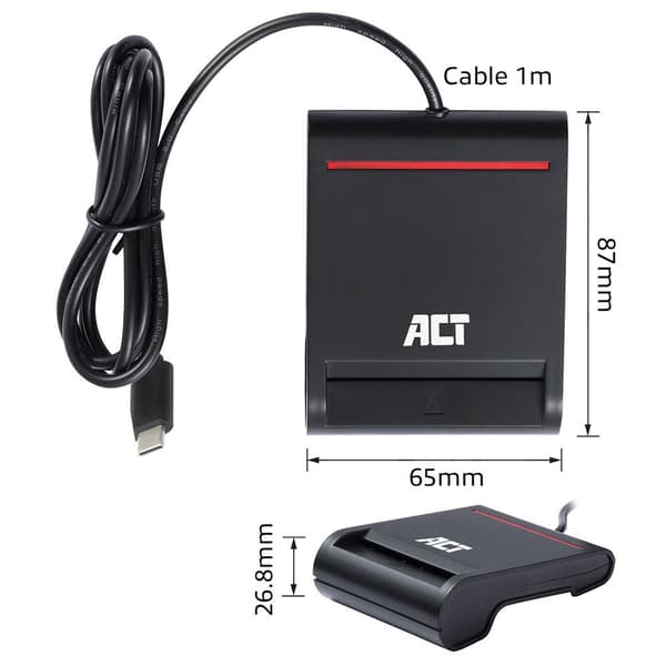 ACT – Identitetskortläsare – eID-kortläsare Belgien – USB Typ C för bärbara datorer – Windows/Mac – Belgien – AC6020
