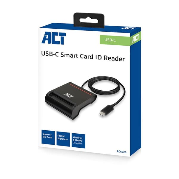 ACT – Identitetskortläsare – eID-kortläsare Belgien – USB Typ C för bärbara datorer – Windows/Mac – Belgien – AC6020