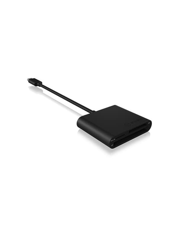 ICY BOX 60649 BOX SD-kortläsare med USB-C, USB 3-kortläsare för SD, micro SD eller CF, integrerad kabel, aluminium, svart