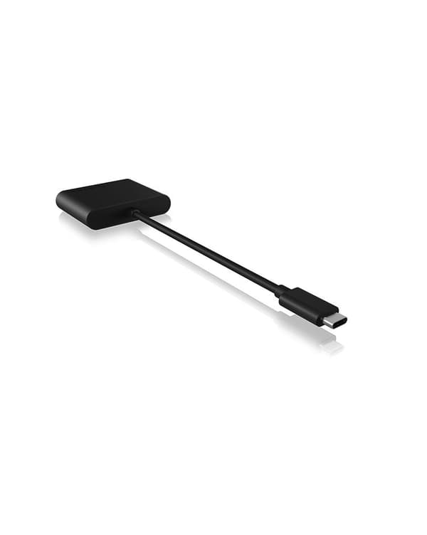 ICY BOX 60649 BOX SD-kortläsare med USB-C, USB 3-kortläsare för SD, micro SD eller CF, integrerad kabel, aluminium, svart