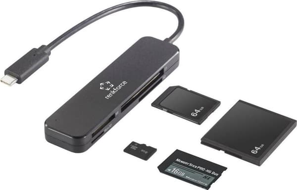 Renkforce RF-PCR-230 Ekstern hukommelseskortlæser USB-C® 5 Gbps Sort