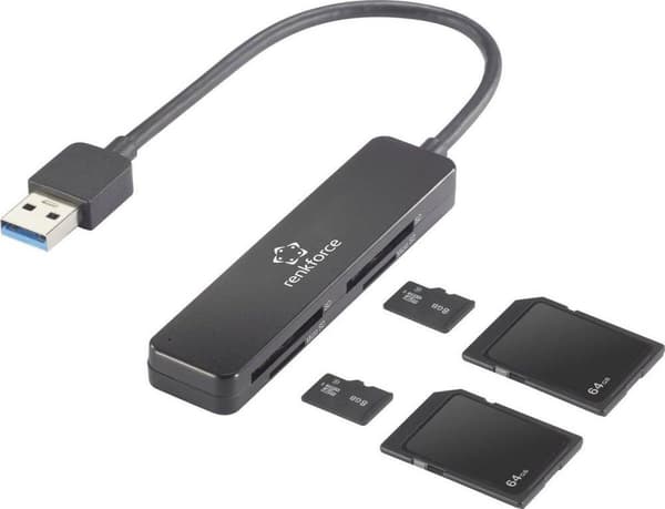 Renkforce RF-PCR-220 Extern minneskortläsare USB 3.2 Gen 1 (USB 3.0) Svart