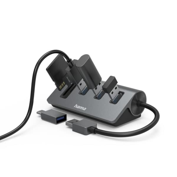 Hama OTG hub/kortlæser 5-ports 3x USB-A SD MicroSD Inkl. USB-C adapter