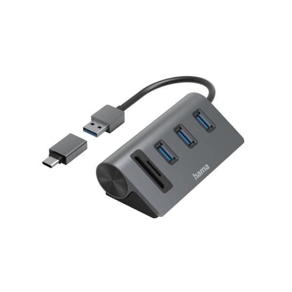 Hama OTG hub/kortlæser 5-ports 3x USB-A SD MicroSD Inkl. USB-C adapter