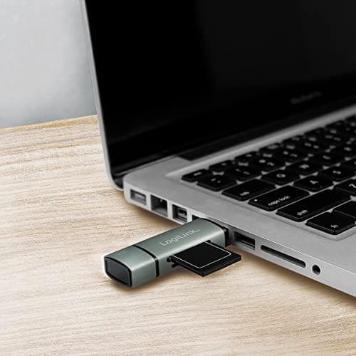 LogiLink USB 3.2 Gen1 kortlæser, SD/Micro SD, aluminium i rejseformat, indgang: USB-A-stik & USB-C-stik, - 1 stk (CR0043)