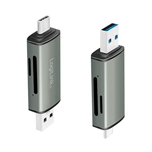 LogiLink USB 3.2 Gen1 kortlæser, SD/Micro SD, aluminium i rejseformat, indgang: USB-A-stik & USB-C-stik, - 1 stk (CR0043)