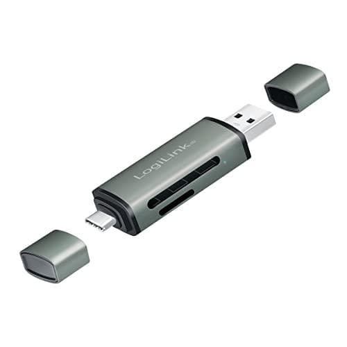 LogiLink USB 3.2 Gen1 kortlæser, SD/Micro SD, aluminium i rejseformat, indgang: USB-A-stik & USB-C-stik, - 1 stk (CR0043)