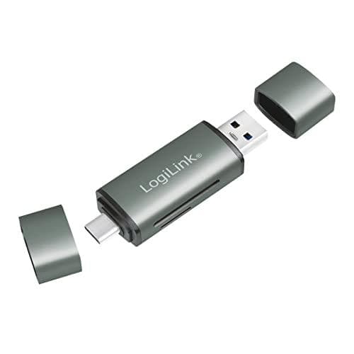 LogiLink USB 3.2 Gen1 kortlæser, SD/Micro SD, aluminium i rejseformat, indgang: USB-A-stik & USB-C-stik, - 1 stk (CR0043)
