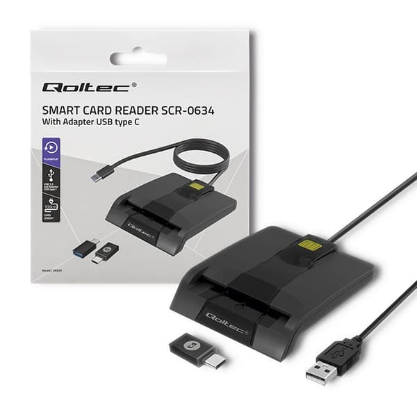 Qoltec 50634 Intelligent Smart ID-chipkortläsare SCR-0634 | USB typ C