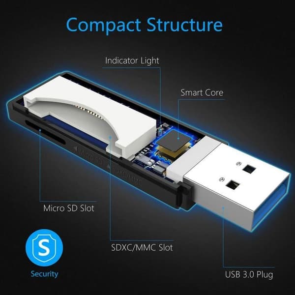 USB 3.0-kortläsare, Beikell High Speed SD/Micro SD-minneskortläsare MMC-kortläsare-svart